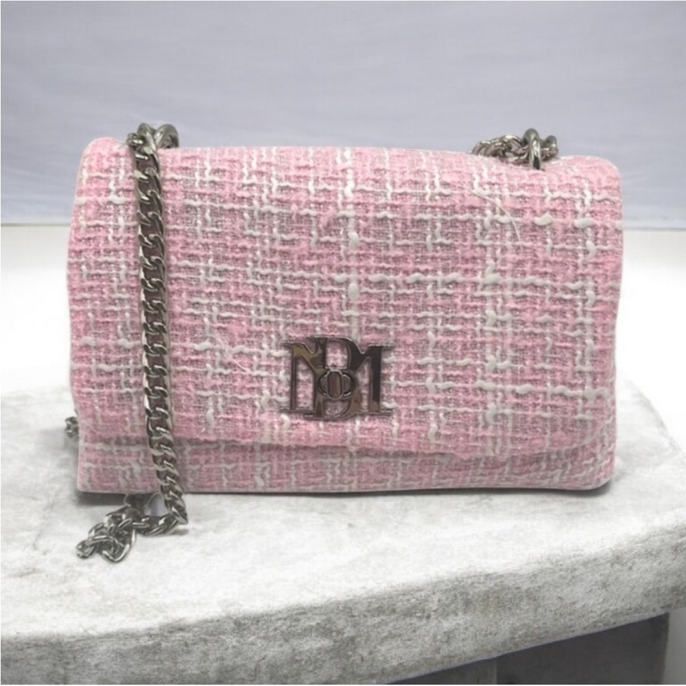 Badgley Mischka Pink Tweed Crossbody Bag With Turn Lock - NWT